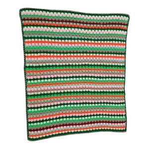 1985 Hand Crocheted Granny Stripe AFGHAN Blanket Throw | SIGNED & Dated | Bright
